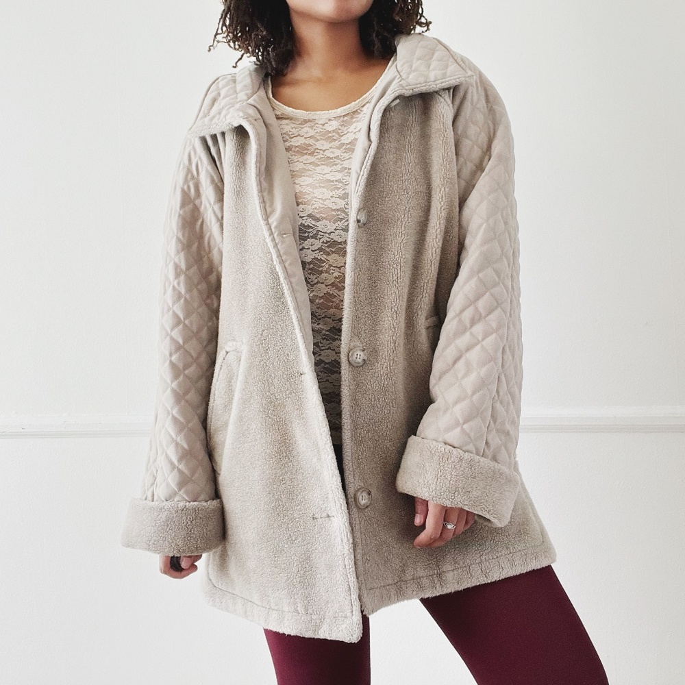 vintage Jones New York tan quilted fleece coat